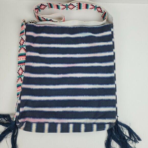 Vintage Hippie Crossbody Tie Dye Blue Striped 12x14x2" - Picture 5 of 11